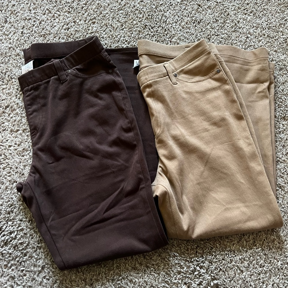 3 pairs of cotton pants, brown, tan and coral